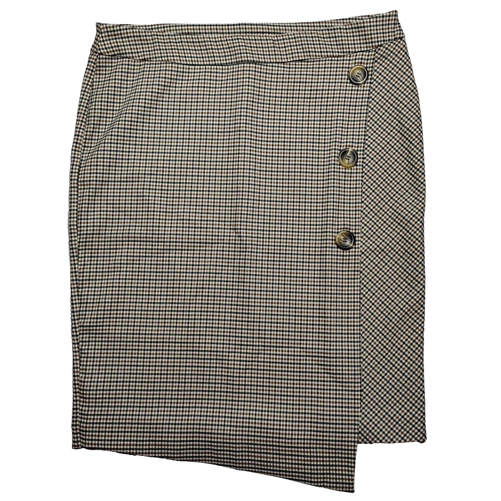 Jules & Leopold Studio Brown Check‎ Plaid Faux Wrap 25" Skirt - Women XL